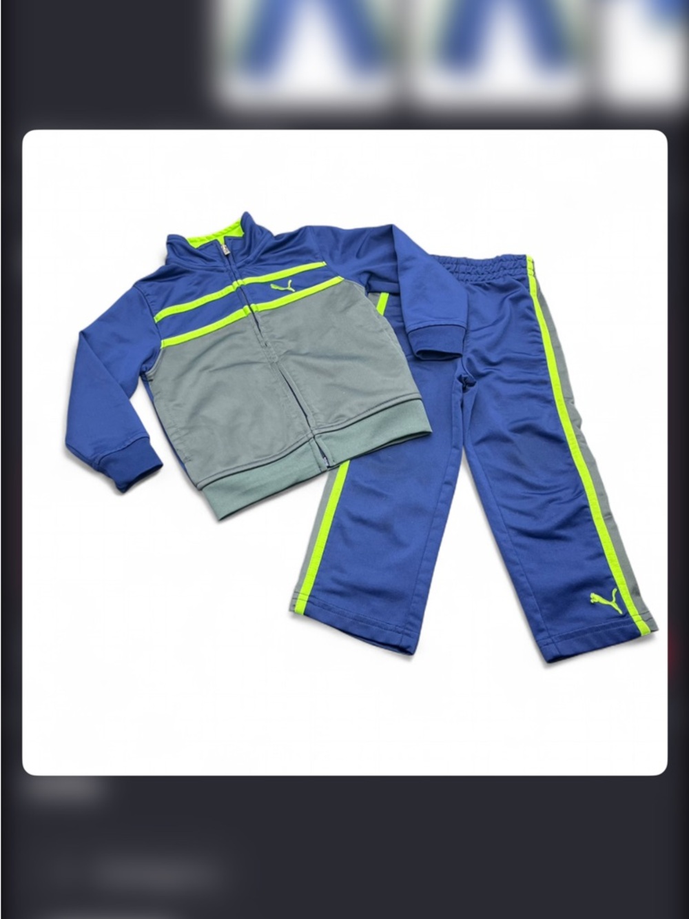 Boys 2T Puma Blue, Gray & Neon Green Track Jacket and Pants Set
